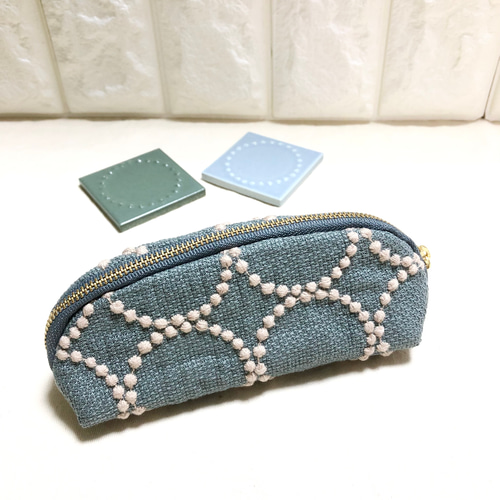 ラスト1点！ミナペルホネン タンバリンメガネケース blue grey メガネ