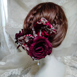 成人式髪飾り☆ディープレッドリボンとワイン薔薇 10枚目の画像