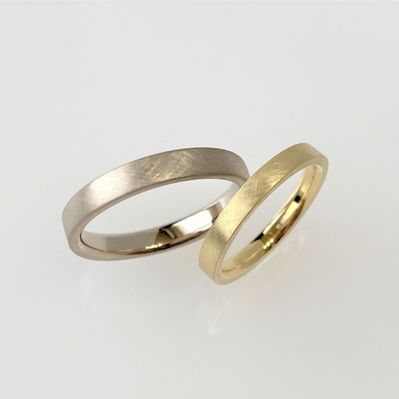 K18　コットンテクスチャーマリッジリング　[幅広＋ノーマル][結婚指輪][ペアリング] 10枚目の画像