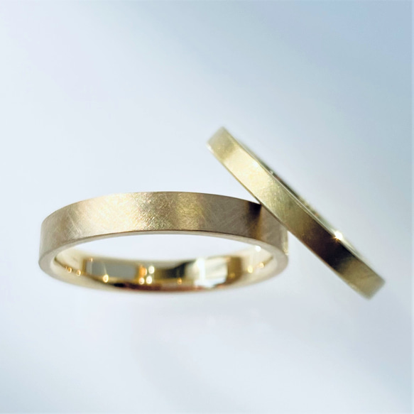 K18　コットンテクスチャーマリッジリング　[幅広＋ノーマル][結婚指輪][ペアリング] 6枚目の画像