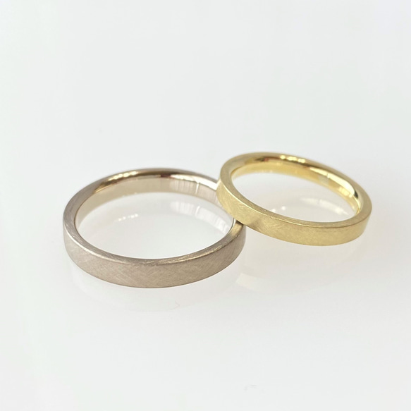 K18　コットンテクスチャーマリッジリング　[幅広＋ノーマル][結婚指輪][ペアリング] 8枚目の画像