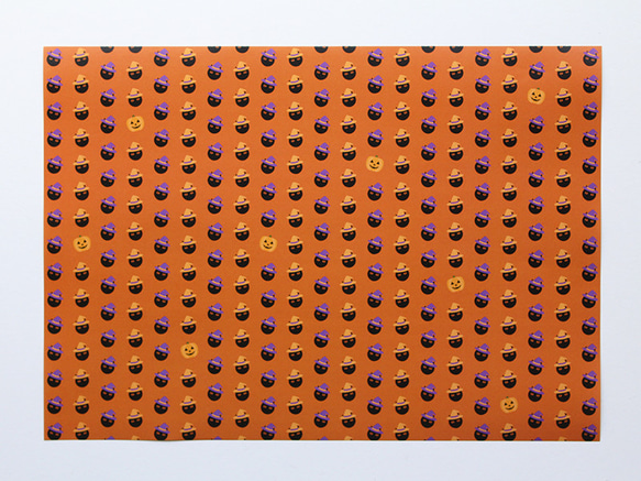 黒ネコハロウィン包装紙「カボチャを探せ！」A4サイズ（8枚入り）デザインペーパー　ラッピングペーパー　オレンジ 4枚目の画像