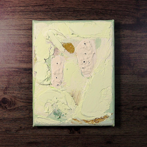 抽象アクリル画 緑色と茶色