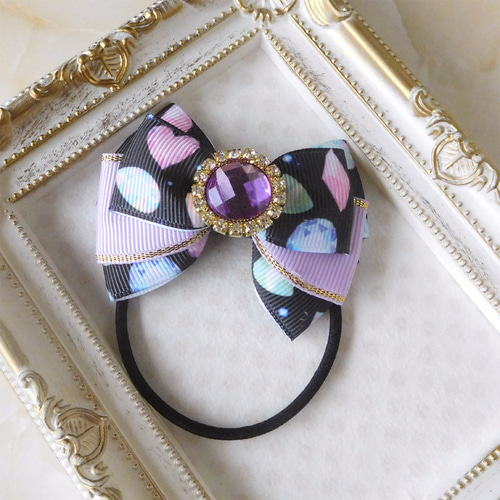 確認　ヘアゴム　リボン　1177　和柄　紫　藍　花 確認 ヘアゴム リボン 1177 和柄 紫 藍 花