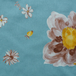 ４０×３０ハーフリネンのレッスンバッグ　オリジナル　可愛い♡　花とミツバチ　ターコイズブルー　★プレミアムコレクション★ 4枚目の画像