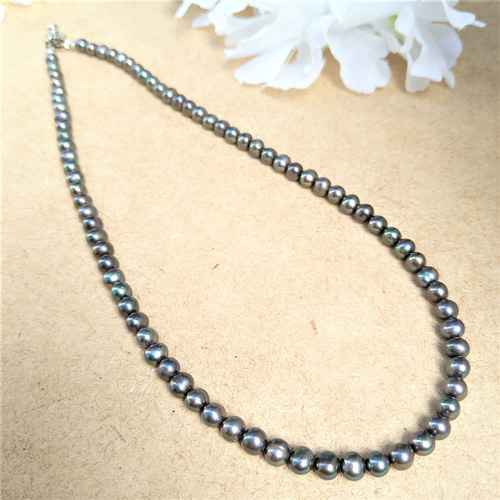 再販5】約50cm 天然 淡水パール ネックレス ブラック系 5mm 冠婚葬祭