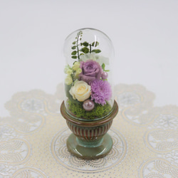 HANAYUKI 仏花 プリザーブドフラワー ガラスドーム（パープル色/グリーン色）お供え花 フラワーアレンジメント 仏 4枚目の画像