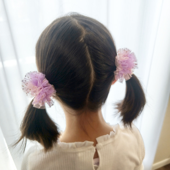 ハーフリボン シュシュ   ミニサイズ ヘアアクセサリー ヘアゴム キッズ 子供 入園 入学 卒園 ダンス お揃い♡ 2枚目の画像