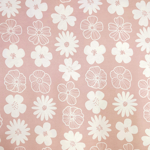 オックス生地【50×110cm】お花 花柄 イラスト風 白い花 ピンク ブルー 6枚目の画像