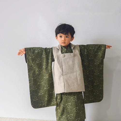 モリス柄 キッズ着物&リバーシブル被布 七五三 男の子 浴衣 90 モリス柄 キッズ着物&リバーシブル被布 七五三 男の子 浴衣 90