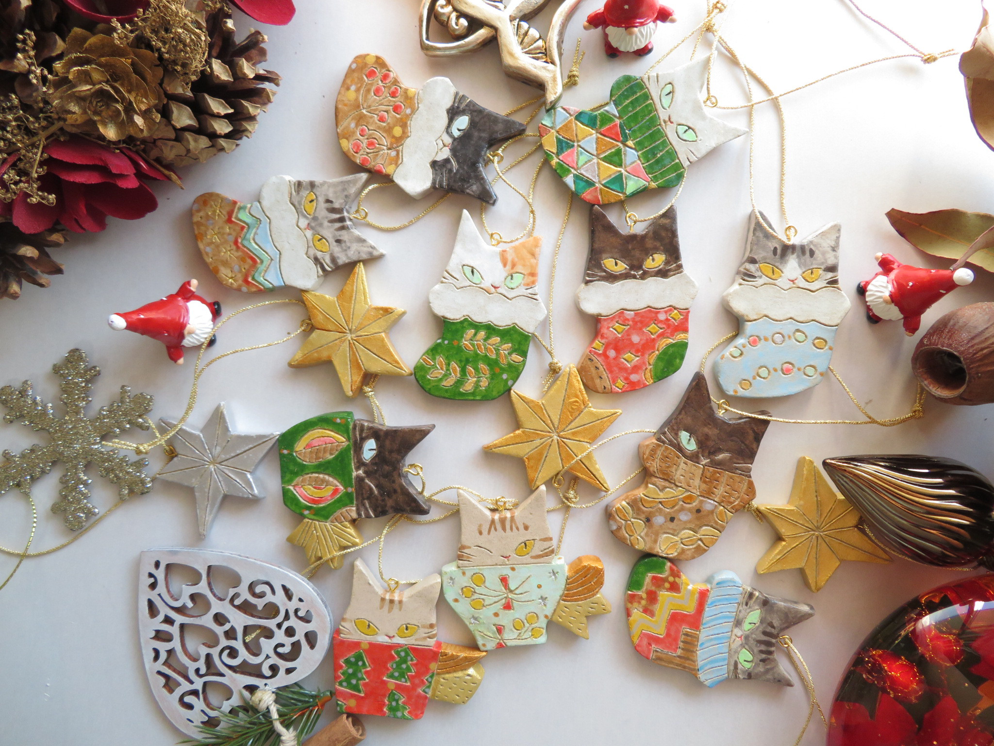 ソビエト　ガラスオーナメント　かごに入った猫ちゃん　クリスマスオーナメント