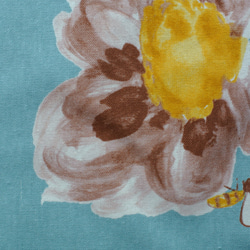 ４０×３５ハーフリネンの大きめナップサック型体操服入れ　花とミツバチ　ターコイズブルー　★プレミアムコレクション★ 3枚目の画像