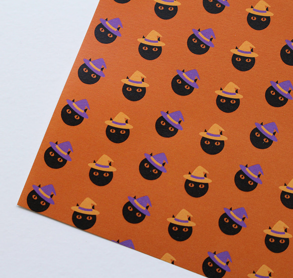 黒ネコハロウィン包装紙「カボチャを探せ！」A4サイズ（2種類各4枚入り）デザインペーパー　ラッピングペーパー　ミックス 3枚目の画像