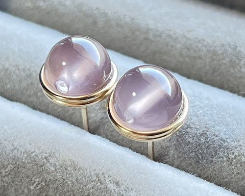 ピンクパープルカルセドニー 1粒ピアス 14kgf パープル ピアス 