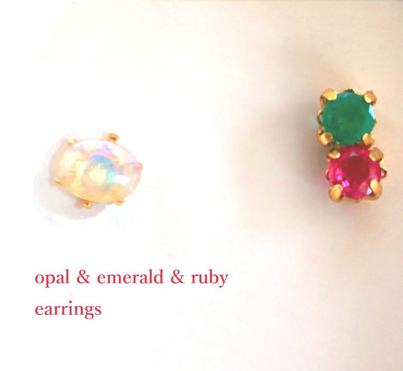 マチケー 様　専用☆ミk10- emerald -Emerald & Ruby & Opal Ring 3枚目の画像