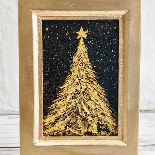 油絵 ミニ絵画 【黄金クリスマスツリー】 絵画 ＨＲ 通販｜Creema