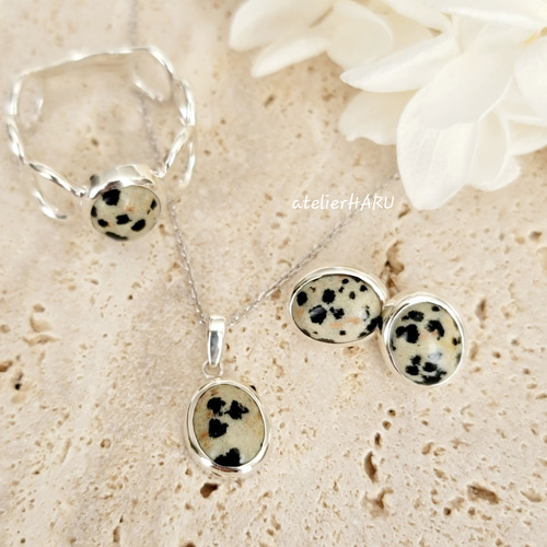 ダルメシアン ダルメシアンジャスパー オーバル 10＊8mm シルバーネックレスH