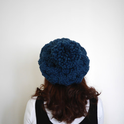 粗針麻花可拆毛球針織毛線貝蕾帽-N03孔雀藍 第8張的照片