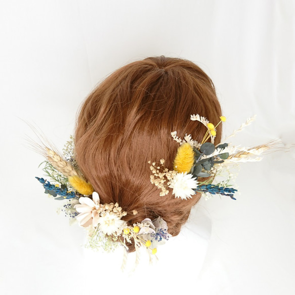 プリザラベンダーと紫陽花と小麦のヘッドドレス ウエディング 成人式 5枚目の画像