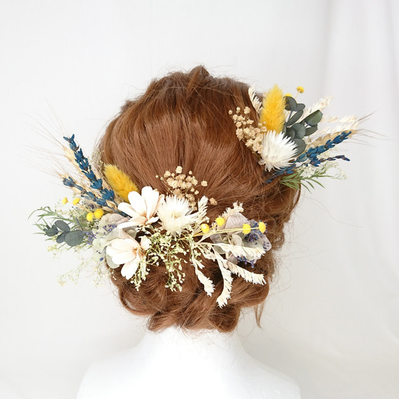 プリザラベンダーと紫陽花と小麦のヘッドドレス ウエディング 成人式 4枚目の画像