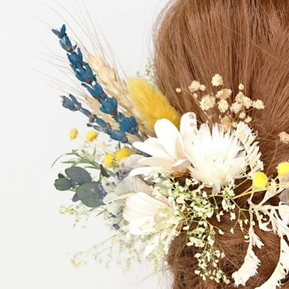 プリザラベンダーと紫陽花と小麦のヘッドドレス ウエディング 成人式 3枚目の画像