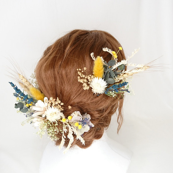 プリザラベンダーと紫陽花と小麦のヘッドドレス ウエディング 成人式 6枚目の画像