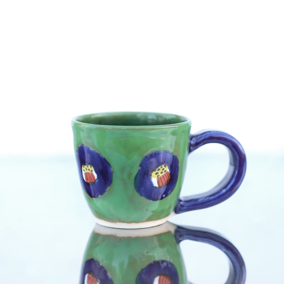 流行茶花杯（綠色釉/鈷藍色釉柄）） 第1張的照片