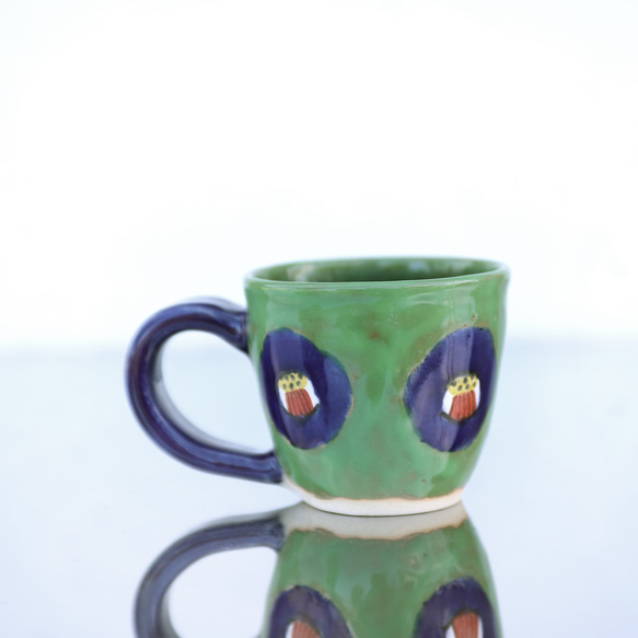流行茶花杯（綠色釉/鈷藍色釉柄）） 第3張的照片