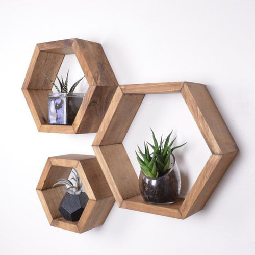 装飾的な六角形の壁の棚、3セルの六角形のハニカム棚 本棚・絵本棚