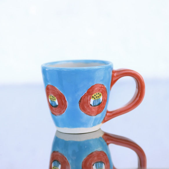 流行茶花杯（天藍釉/紅釉柄）） 第1張的照片