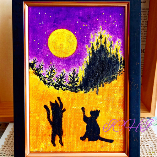 油絵 ハロウィンの猫たち 絵画 ICHI 通販 14732709｜Creema(クリーマ)