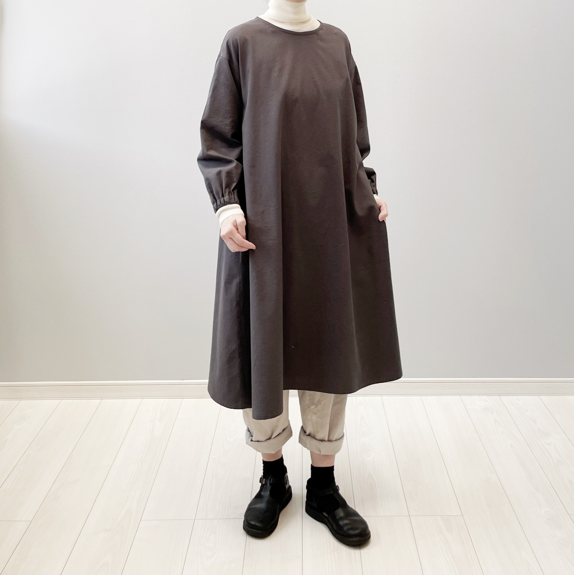 起毛コットンのワンピース。チャコールグレー【受注製作】 8,250円