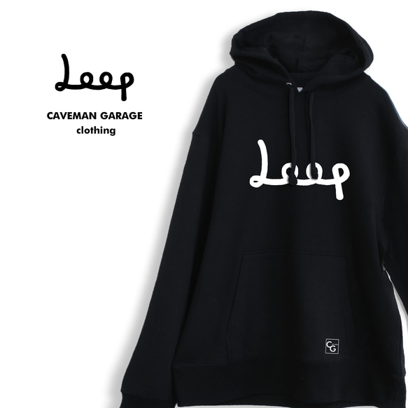 ループの文字がカッコいい音楽デザインパーカー【ブラック】春秋