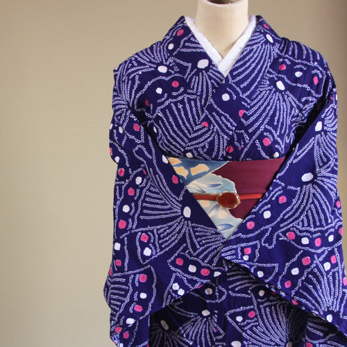 美品 浴衣 有松鳴海絞り トールサイズ 身丈166.5 花 有松絞り 総