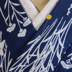 手染め藍注染　型染浴衣　紺　桔梗と女郎花が静謐な雰囲気　トールサイズ　裄67.5ｃｍ　木綿 8枚目の画像