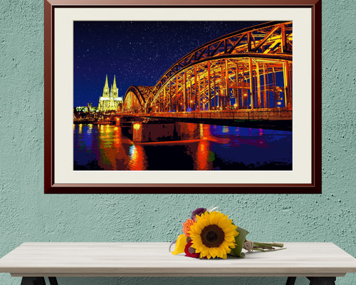 アートポスター】ドイツ 夜のホーエンツォレルン橋とケルン大聖堂
