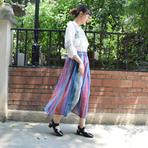 イビザ限定✨ロエベ ラップスカート リネン ストライプ フリンジ リボン ロング イビザ限定✨ロエベ ラップスカート リネン ストライプ フリンジ