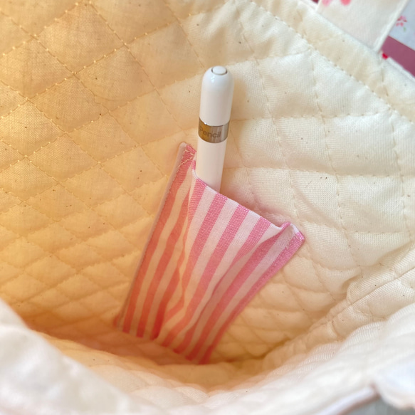 1セット限定　くすみピンクの花柄  iPadケース　入園入学の4点セット　かわいい　帆布の持ち手 9枚目の画像
