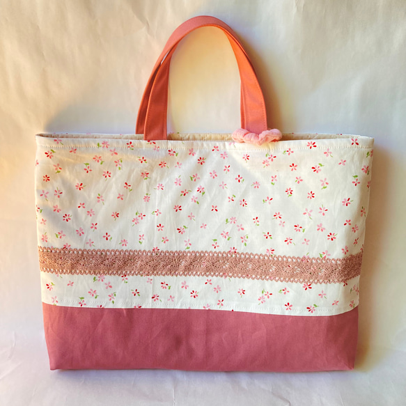 1セット限定　くすみピンクの花柄  iPadケース　入園入学の4点セット　かわいい　帆布の持ち手 3枚目の画像