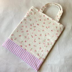 1セット限定　くすみピンクの花柄  iPadケース　入園入学の4点セット　かわいい　帆布の持ち手 8枚目の画像
