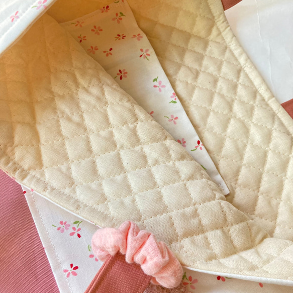 1セット限定　くすみピンクの花柄  iPadケース　入園入学の4点セット　かわいい　帆布の持ち手 4枚目の画像