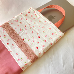 1セット限定　くすみピンクの花柄  iPadケース　入園入学の4点セット　かわいい　帆布の持ち手 7枚目の画像