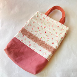 1セット限定　くすみピンクの花柄  iPadケース　入園入学の4点セット　かわいい　帆布の持ち手 5枚目の画像