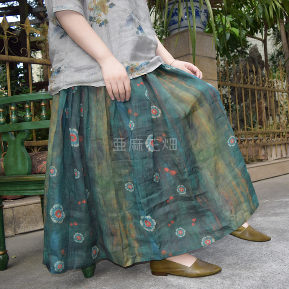 グリーン スカート 風 ロング スカート 秋 マキシ 丈 スカート ロング フレア スカート ロング 可愛い スカート 2枚目の画像