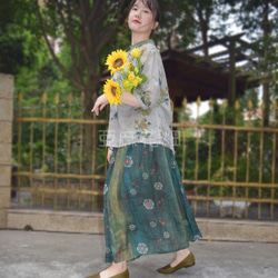 グリーン スカート 風 ロング スカート 秋 マキシ 丈 スカート ロング フレア スカート ロング 可愛い スカート 9枚目の画像