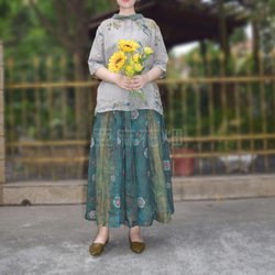 グリーン スカート 風 ロング スカート 秋 マキシ 丈 スカート ロング フレア スカート ロング 可愛い スカート 6枚目の画像