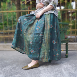 グリーン スカート 風 ロング スカート 秋 マキシ 丈 スカート ロング フレア スカート ロング 可愛い スカート 17枚目の画像