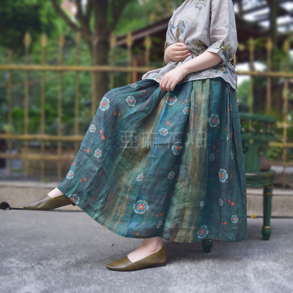 グリーン スカート 風 ロング スカート 秋 マキシ 丈 スカート ロング フレア スカート ロング 可愛い スカート 20枚目の画像