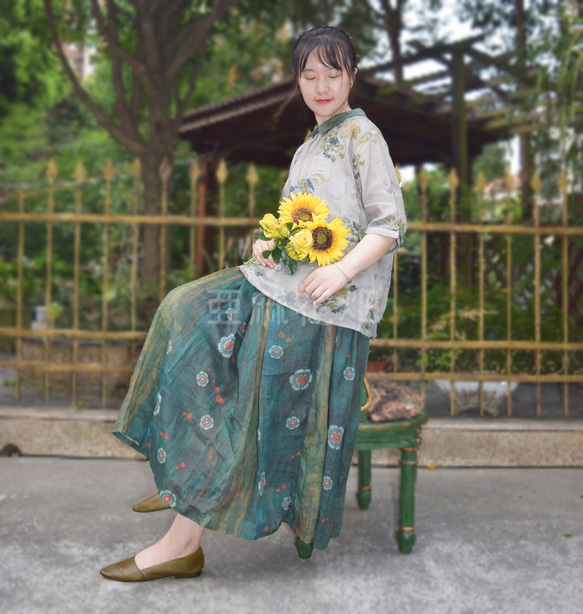 グリーン スカート 風 ロング スカート 秋 マキシ 丈 スカート ロング フレア スカート ロング 可愛い スカート 18枚目の画像