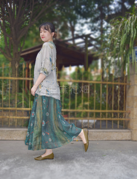 グリーン スカート 風 ロング スカート 秋 マキシ 丈 スカート ロング フレア スカート ロング 可愛い スカート 7枚目の画像